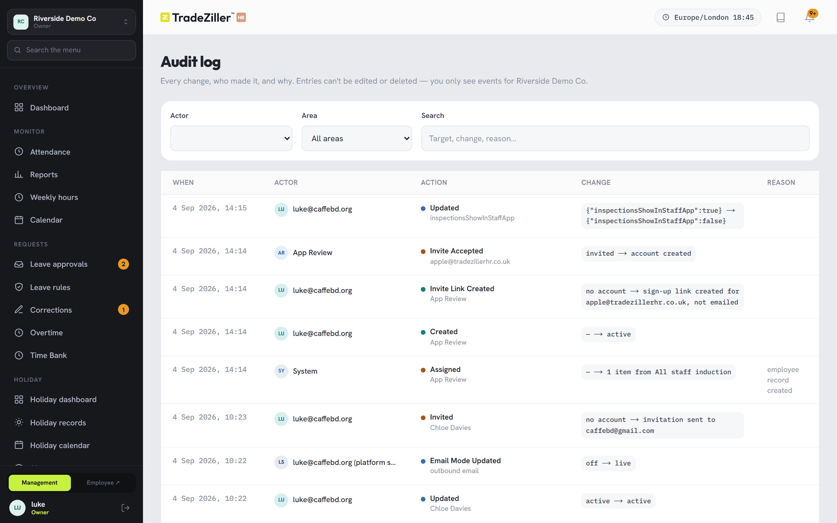 The audit log